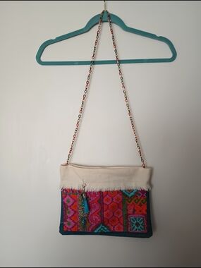 Boho Embroidered Crossbody Bag in Cream and Multicolor